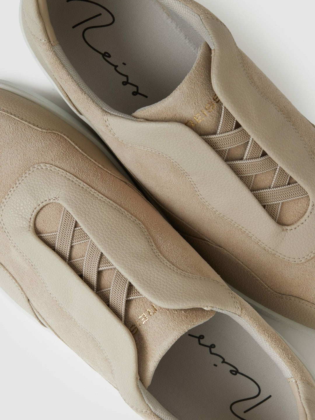 Reiss Leather Elasticated-Lace Trainers in Ecru