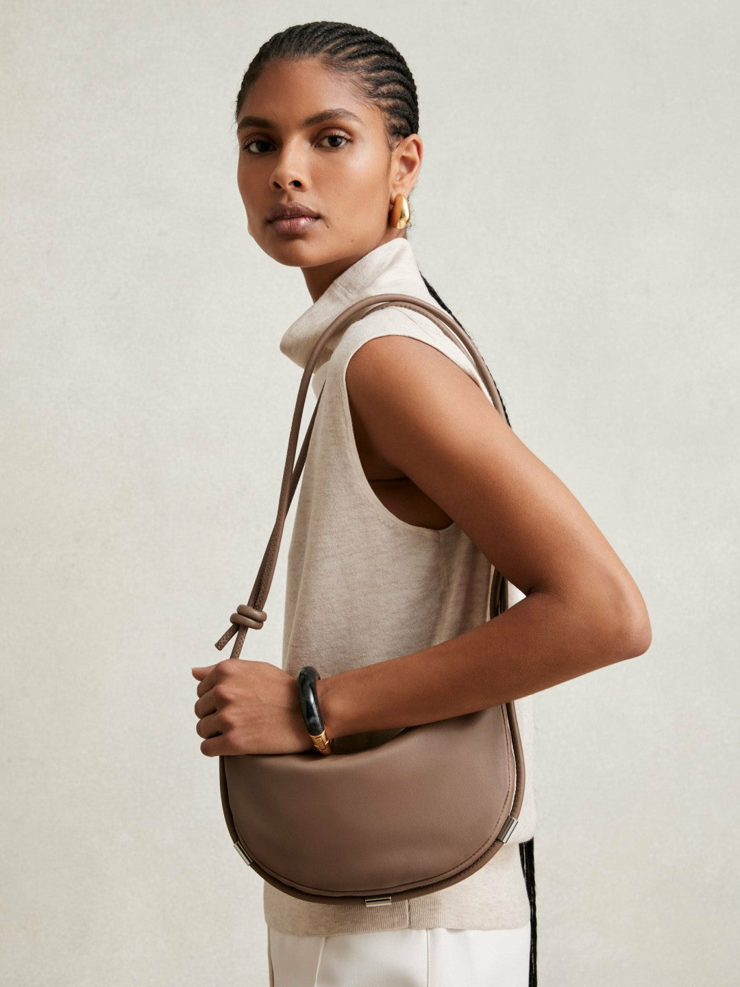 Reiss Leather Rope Strap Shoulder Bag in Neutral