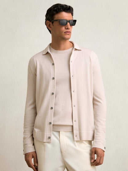 Reiss Merino Wool Button-Through Cardigan in Beige