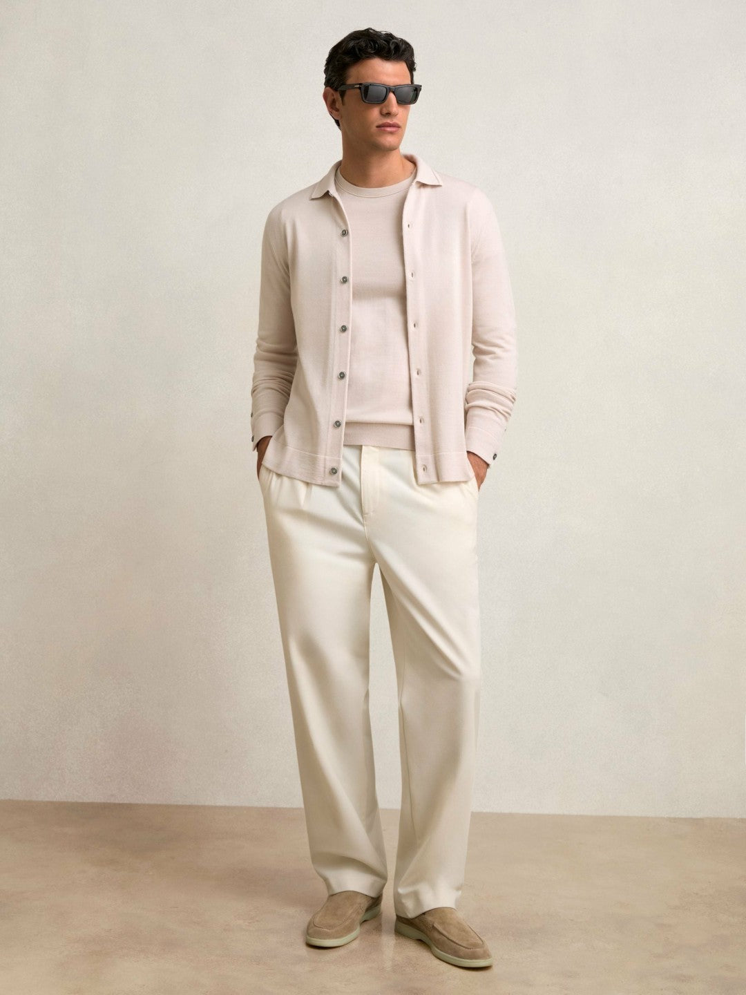 Reiss Merino Wool Button-Through Cardigan in Beige