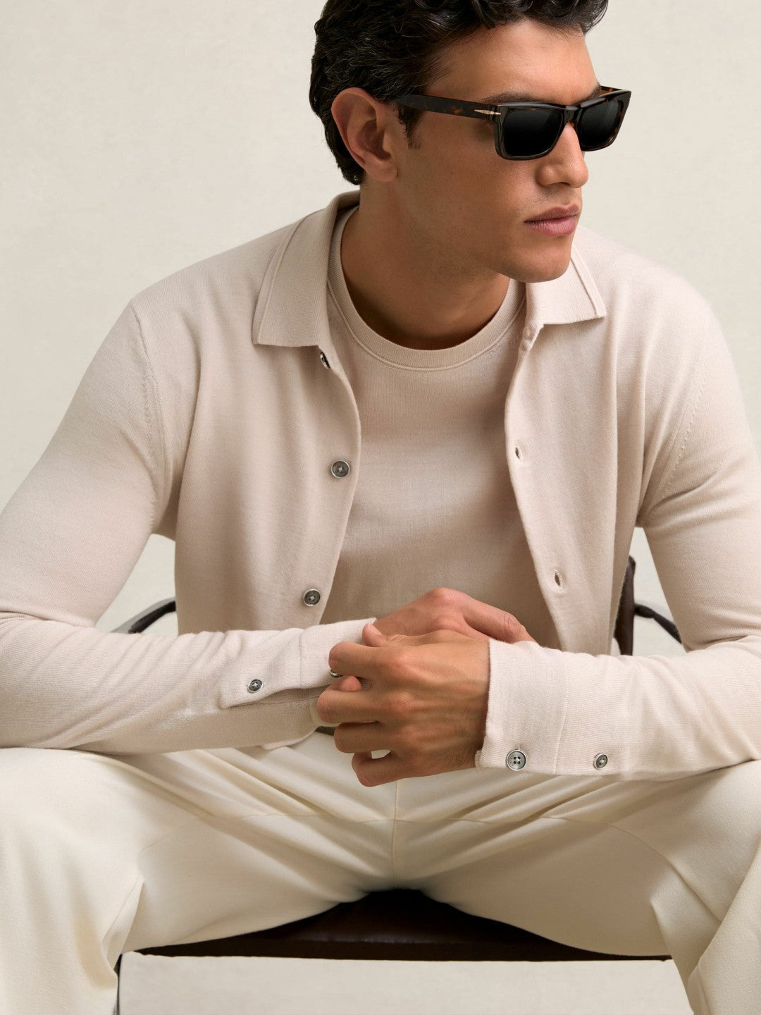 Reiss Merino Wool Button-Through Cardigan in Beige