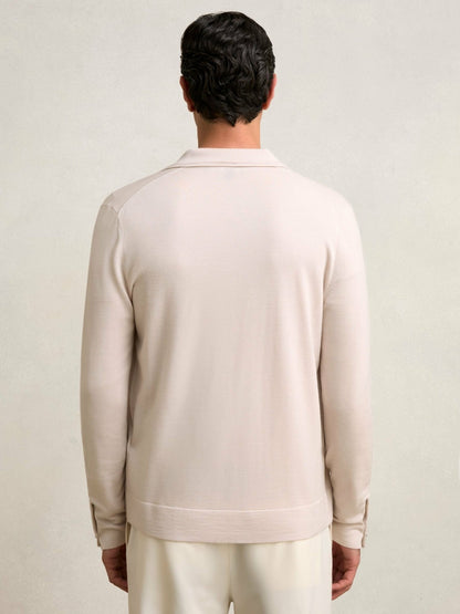 Reiss Merino Wool Button-Through Cardigan in Beige