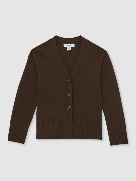 Reiss 13-14 yrs Wool-Blend Fitted Cardigan With Cashmere in Brown