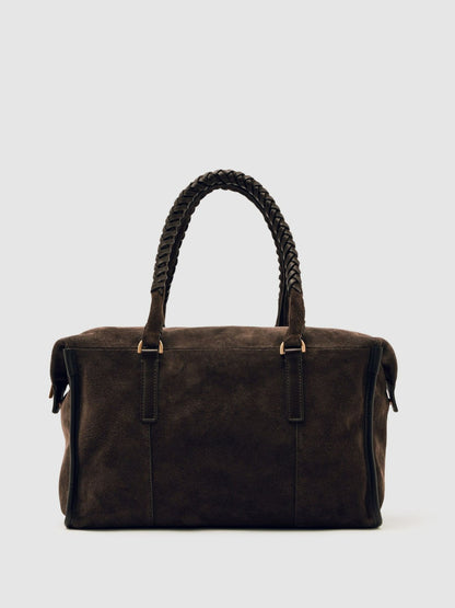 Reiss Suede Braided-Strap Bowling Bag in Chocolate