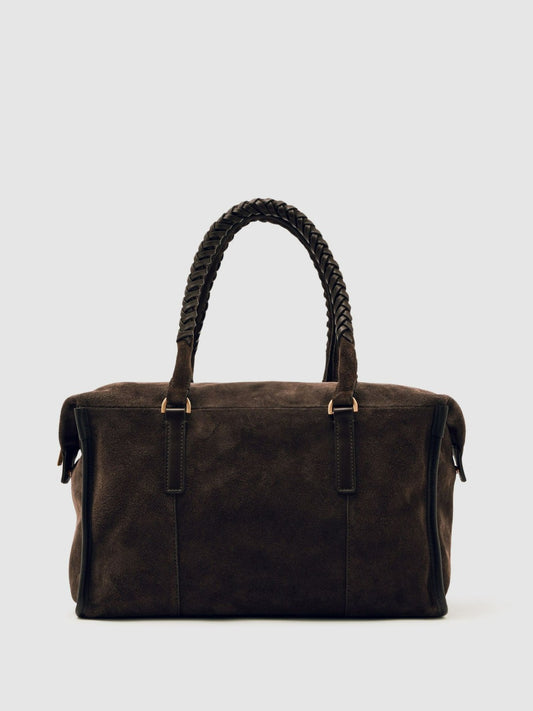 Reiss Suede Braided-Strap Bowling Bag in Chocolate