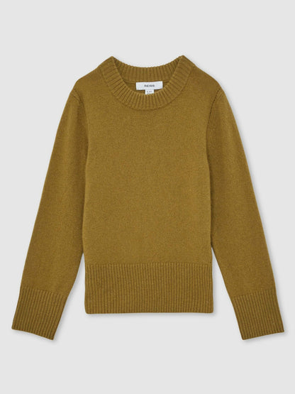 Reiss 3-9 yrs Wool-Blend Open-Stitch Jumper with Cashmere in Khaki Green