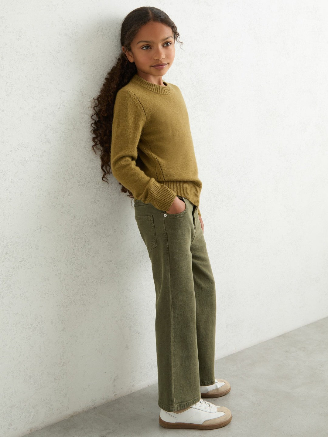 Reiss 3-9 yrs Wool-Blend Open-Stitch Jumper with Cashmere in Khaki Green