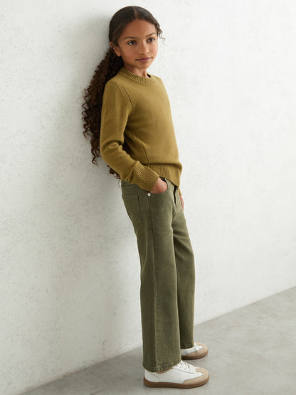 Reiss 3-9 yrs Wool-Blend Open-Stitch Jumper with Cashmere in Khaki Green