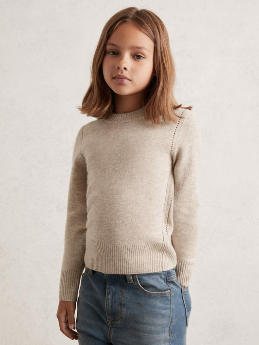 Reiss 3-9 yrs Wool-Blend Open-Stitch Jumper with Cashmere in Oatmeal