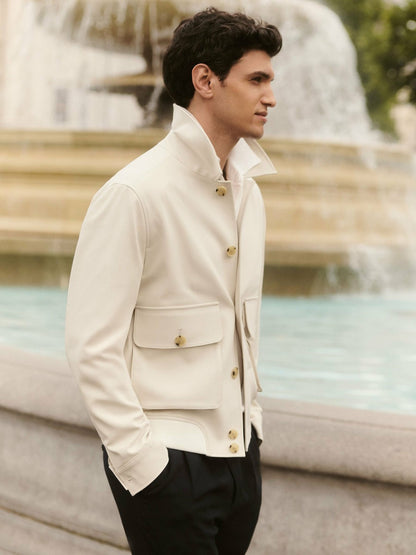 Reiss Cotton-Blend Button-Through Jacket in Light Stone