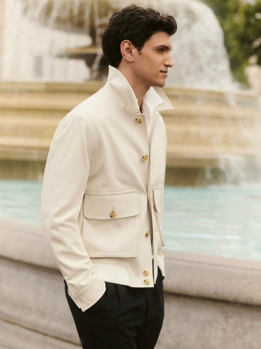 Reiss Cotton-Blend Button-Through Jacket in Light Stone