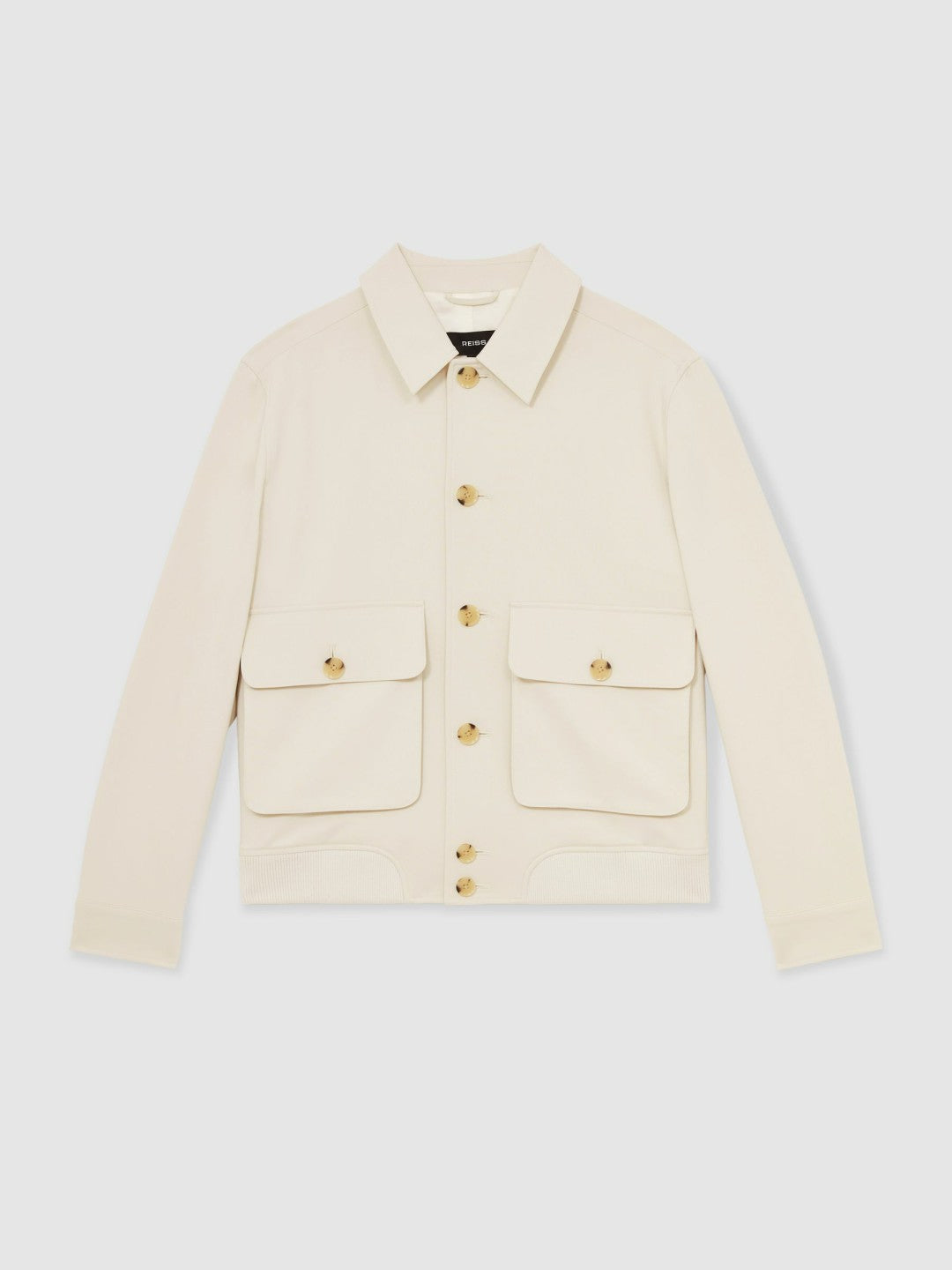 Reiss Cotton-Blend Button-Through Jacket in Light Stone