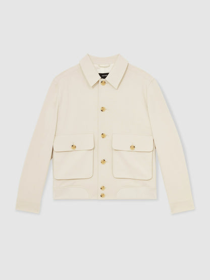 Reiss Cotton-Blend Button-Through Jacket in Light Stone