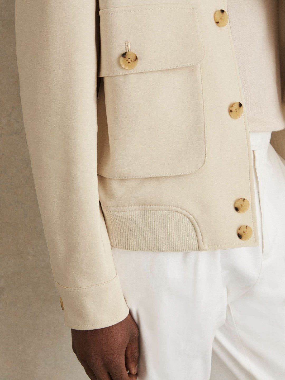 Reiss Cotton-Blend Button-Through Jacket in Light Stone