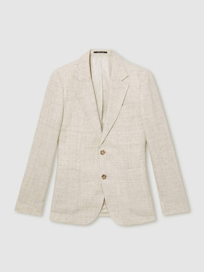 Reiss Linen-Cotton Single-Breasted Suit Blazer Slim-Fit in Stone