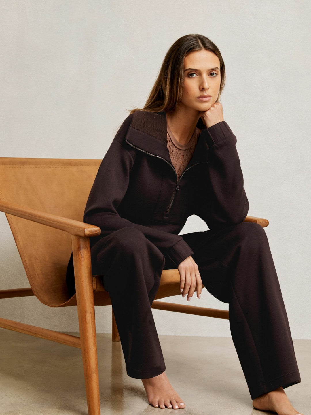 Reiss Interlock Half Zip Drawstring Hem Sweatshirt in Plum