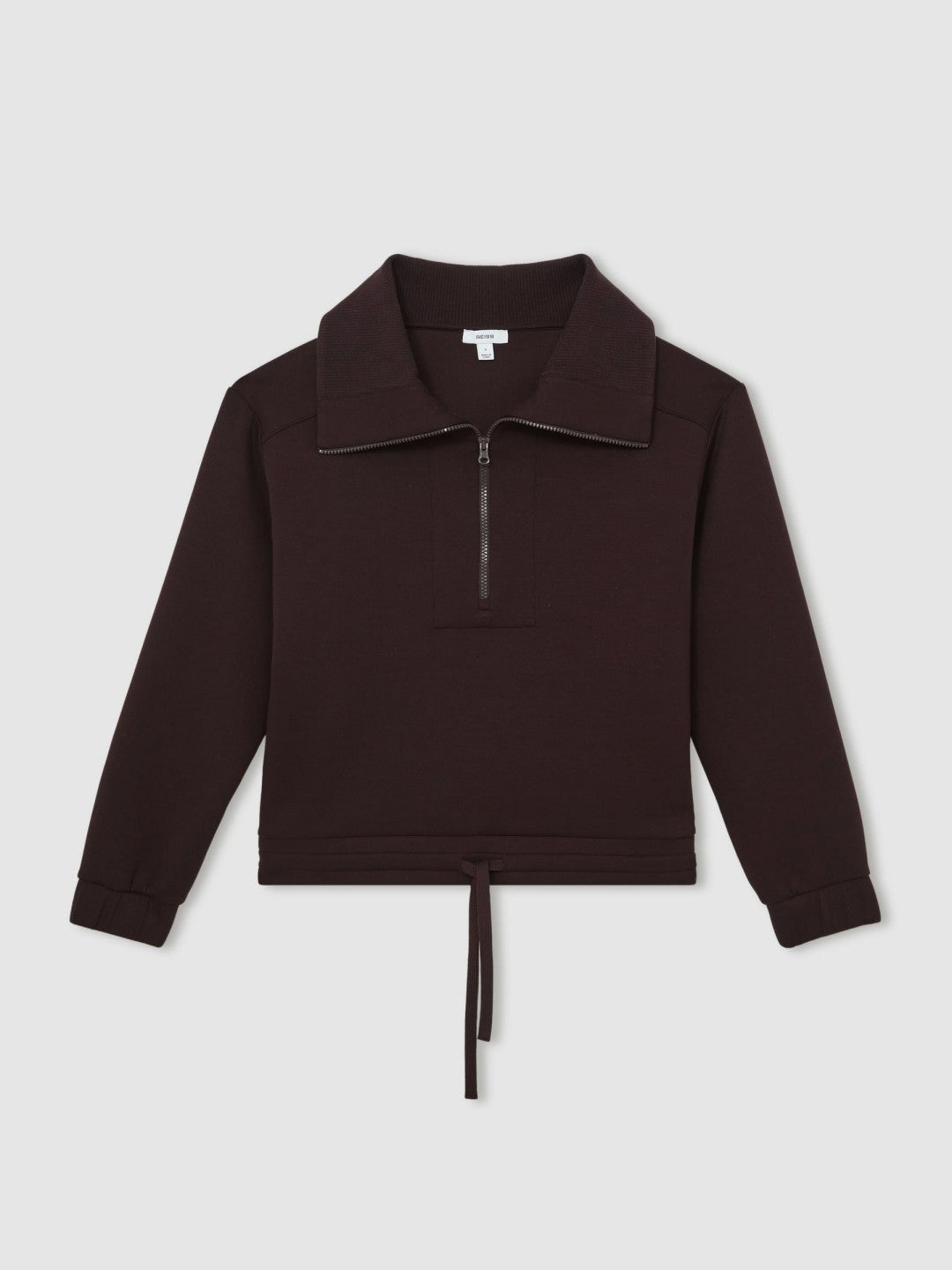 Reiss Interlock Half Zip Drawstring Hem Sweatshirt in Plum