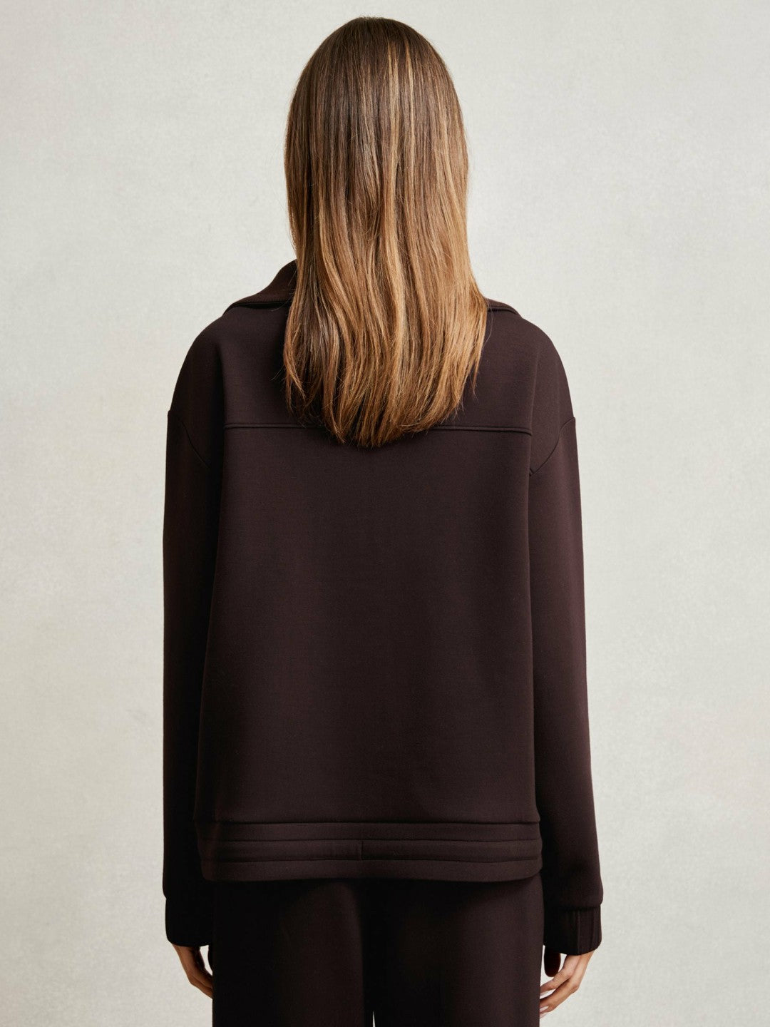 Reiss Interlock Half Zip Drawstring Hem Sweatshirt in Plum