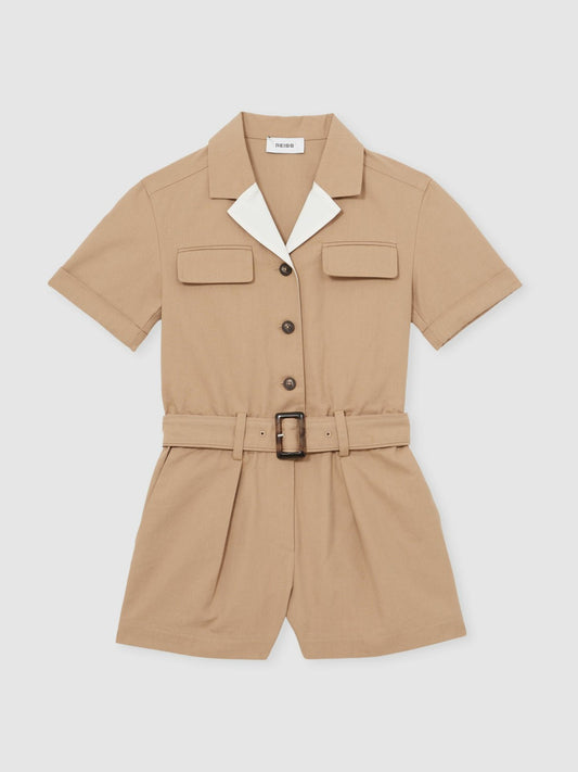 Reiss 13-14 yrs Cotton-Lyocell Utility Playsuit in Camel