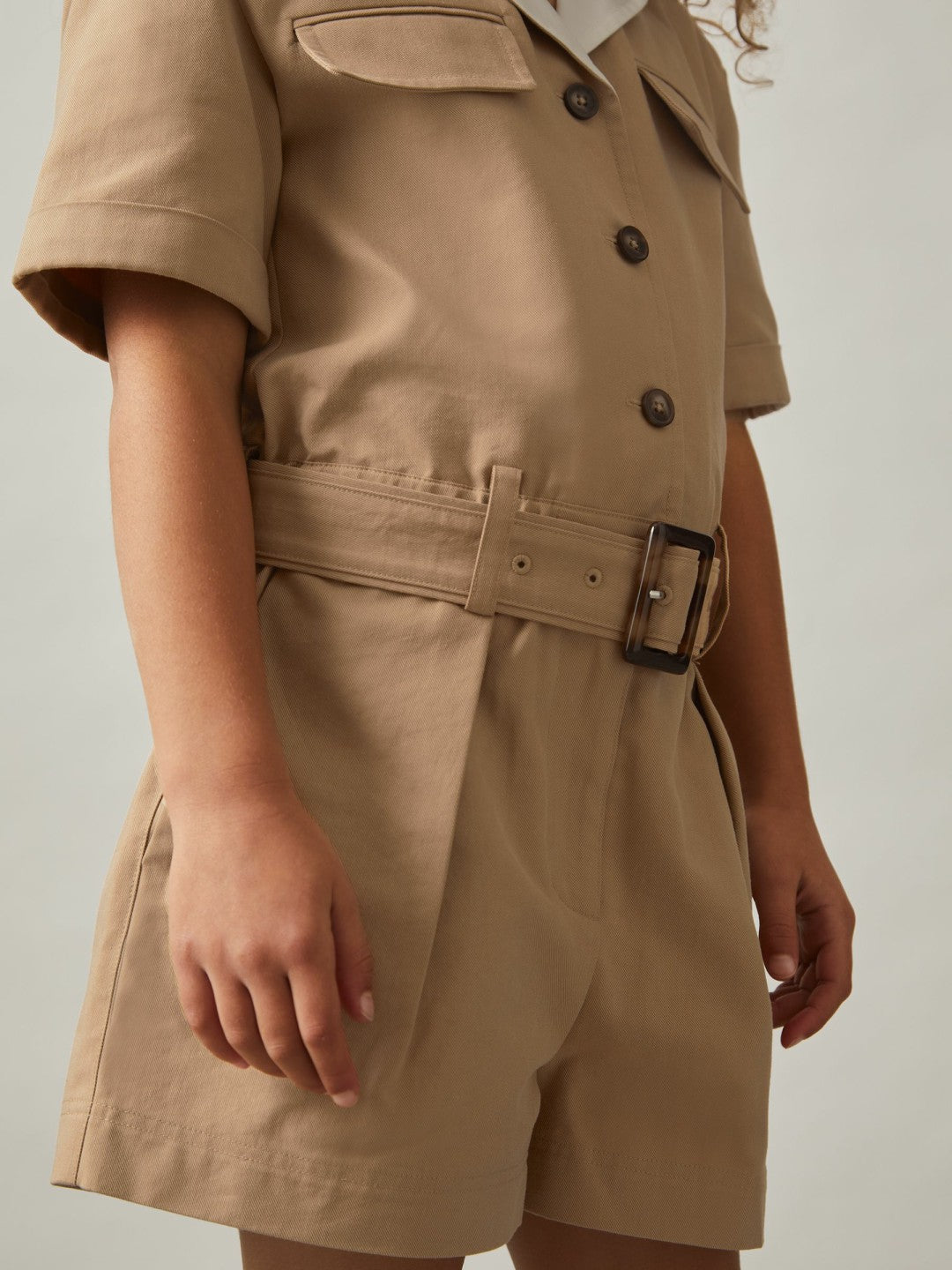 Reiss 13-14 yrs Cotton-Lyocell Utility Playsuit in Camel