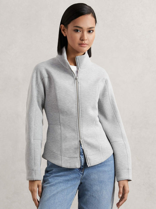Reiss Funnel-Neck Zip-Through Sweatshirt in Grey