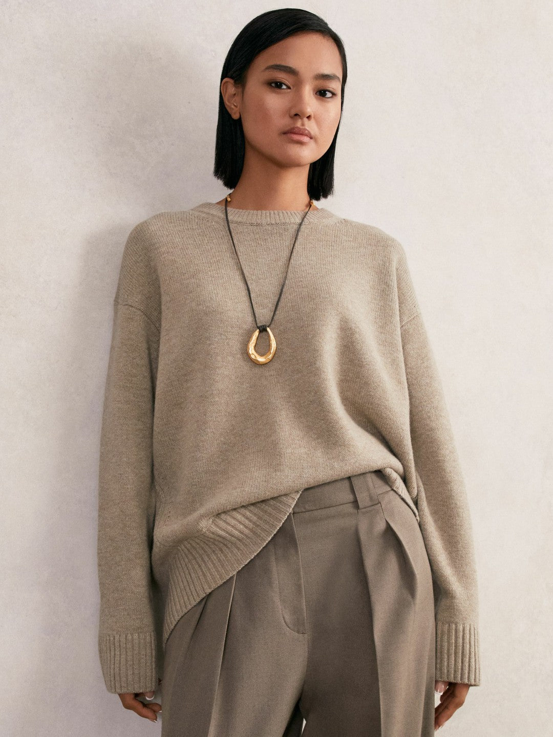 Reiss Wool-Cashmere Crew-Neck Jumper in Stone