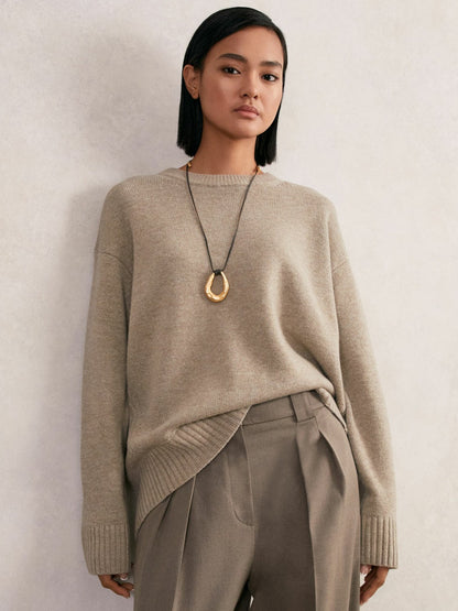 Reiss Wool-Cashmere Crew-Neck Jumper in Stone