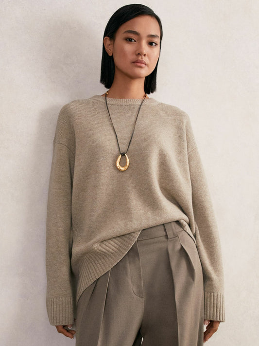 Reiss Wool-Cashmere Crew-Neck Jumper in Stone