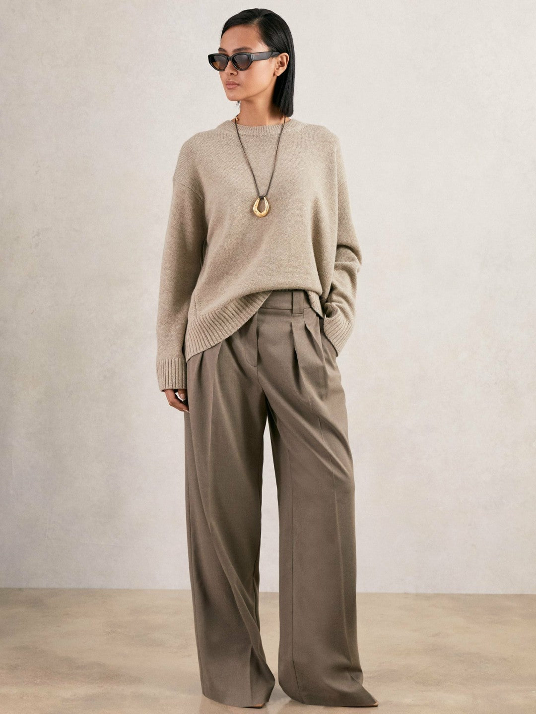 Reiss Wool-Cashmere Crew-Neck Jumper in Stone