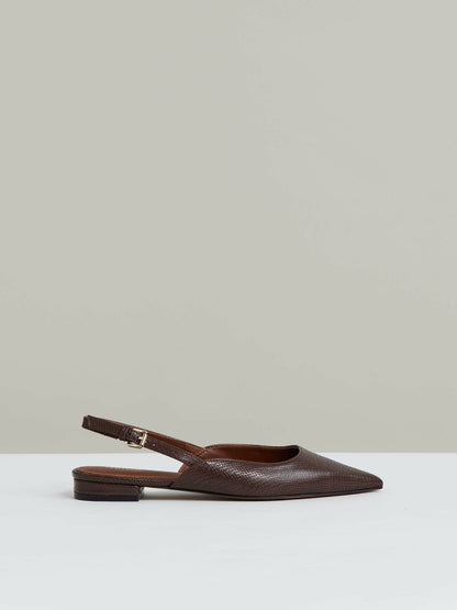 Reiss Leather Slingback Ballerina Pumps in Chocolate