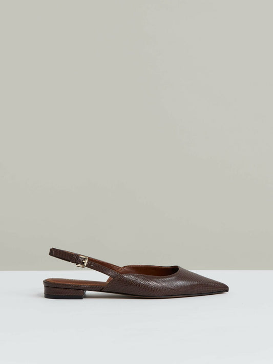 Reiss Leather Slingback Ballerina Pumps in Chocolate