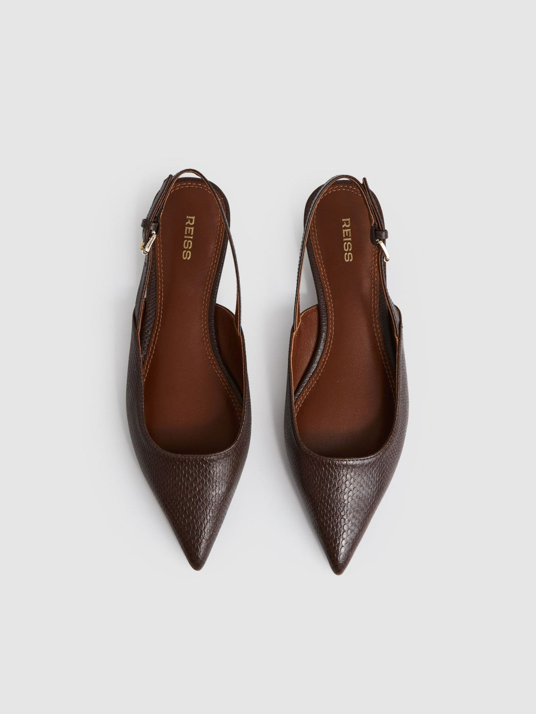 Reiss Leather Slingback Ballerina Pumps in Chocolate