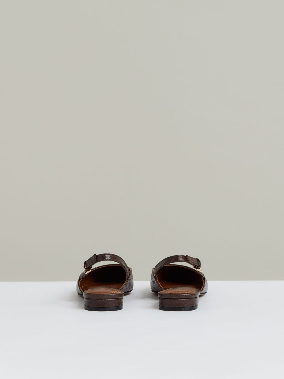 Reiss Leather Slingback Ballerina Pumps in Chocolate
