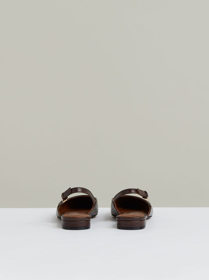 Reiss Leather Slingback Ballerina Pumps in Chocolate