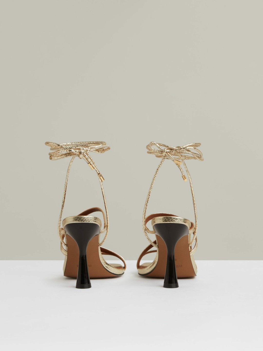 Reiss Leather Metallic Strappy Heeled Sandals in Gold