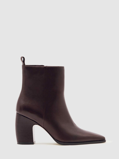 Reiss Leather Blocked Heel Ankle Boots in Oxblood