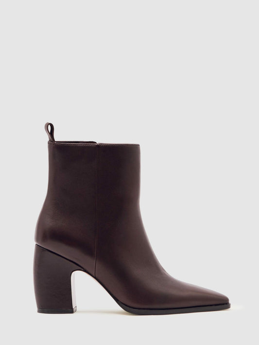 Reiss Leather Blocked Heel Ankle Boots in Oxblood