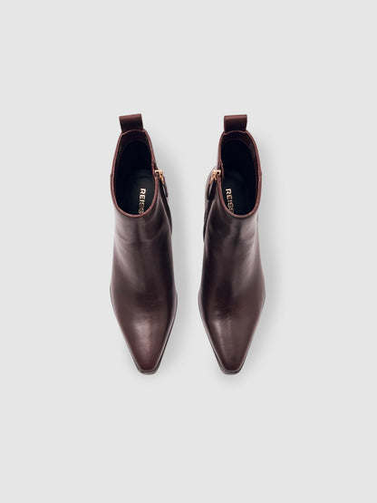 Reiss Leather Blocked Heel Ankle Boots in Oxblood