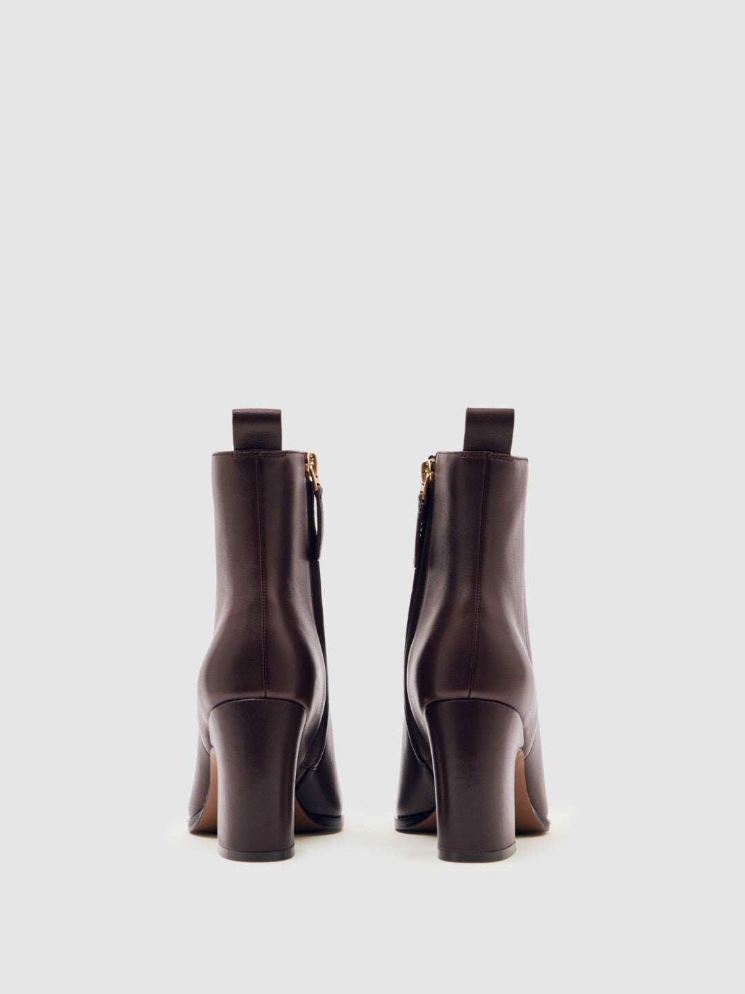 Reiss Leather Blocked Heel Ankle Boots in Oxblood