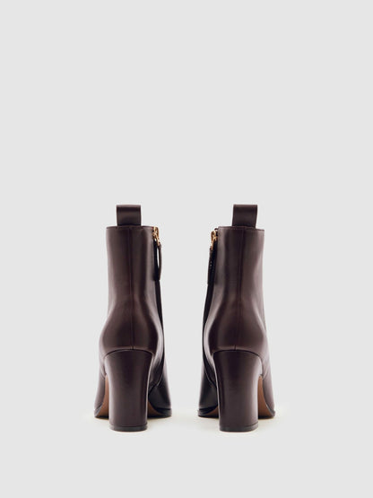 Reiss Leather Blocked Heel Ankle Boots in Oxblood