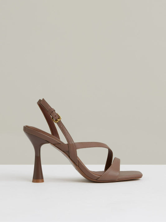 Reiss Leather Cross-Strap Heeled Sandals in Neutral