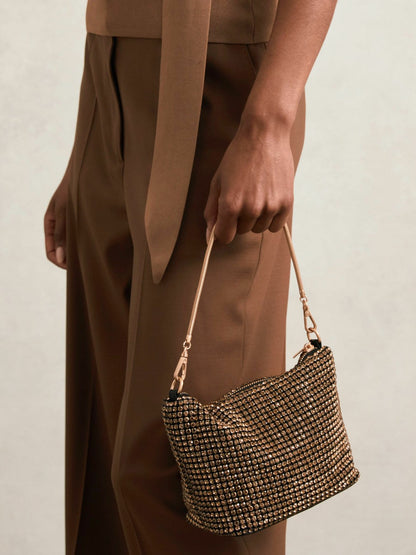 Reiss Crystal Bracelet Pouch Bag in Gold