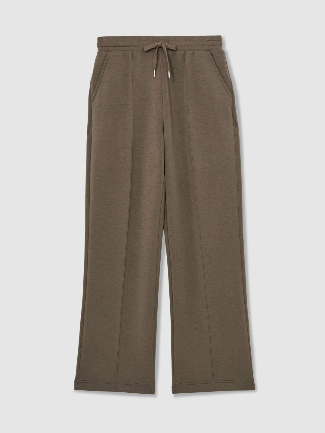 Reiss Petite Modal-Blend Interlock Wide-Leg Joggers in Khaki Green