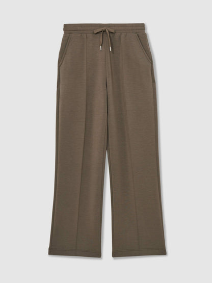 Reiss Petite Modal-Blend Interlock Wide-Leg Joggers in Khaki Green