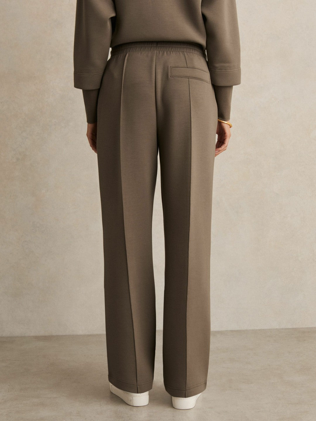 Reiss Petite Modal-Blend Interlock Wide-Leg Joggers in Khaki Green
