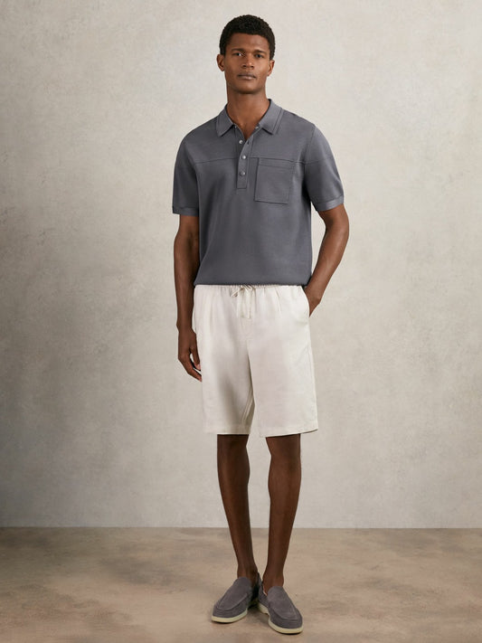 Reiss Press-Stud Seam-Detail Polo Shirt in Airforce Blue