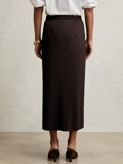 Reiss Pleated Jersey Midi Skirt in Burgundy