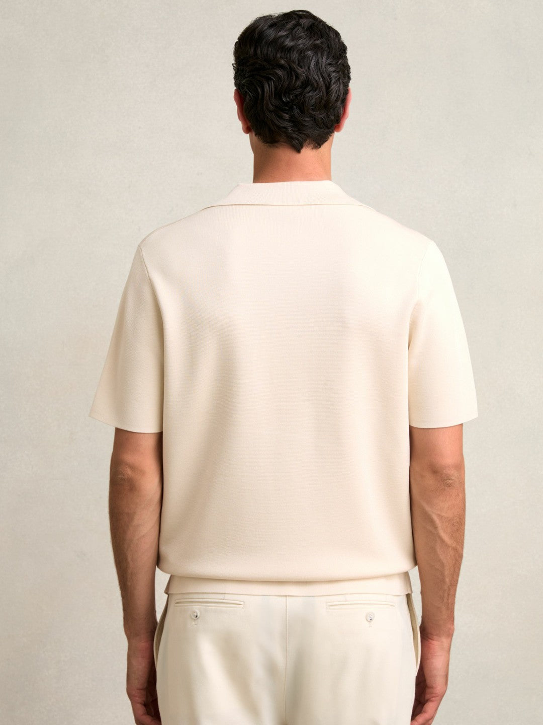 Reiss Colour-Block Cuban-Collar Knit Shirt in Taupe Brown/Light Stone