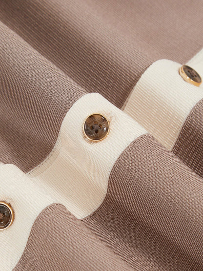 Reiss Colour-Block Cuban-Collar Knit Shirt in Taupe Brown/Light Stone