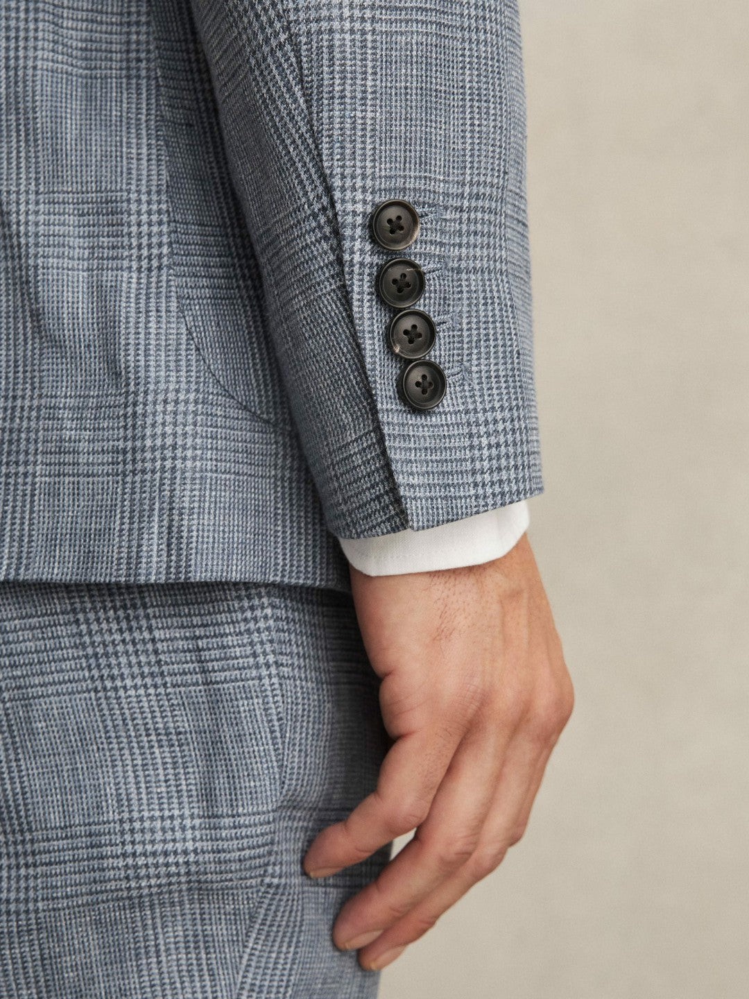 Reiss Slim Fit Single Breasted Linen Check Suit Blazer in Soft Blue